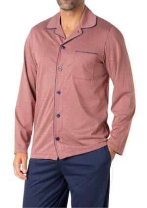 Pyjama veste boutonnée mercerisée EMINENCE rouille et marine