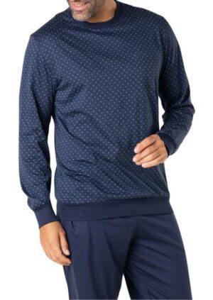 Pyjama Long forme jogging mercerisé bleu motif EMINENCE