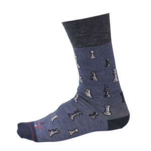 Chaussettes laine LABONAL bleu denim jeu des échecs