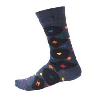 Chaussettes laine LABONAL bleu denim jeux de cartes