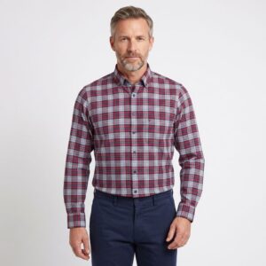 Chemise homme flanelle MARVELIS Casual Fit carreaux rouge et bleu
