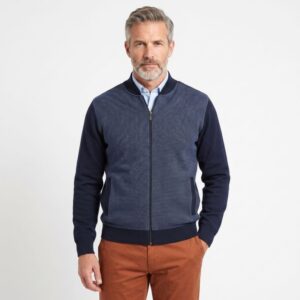 Gilet zip BEST GUEST 50% laine motif bleu sur le devant FLINT