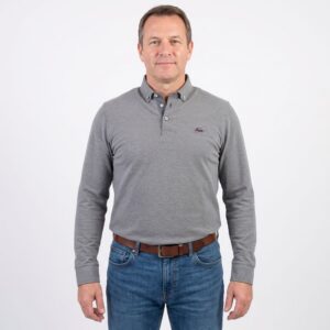Polo manches longues gris col boutonné et poignets chemise THE SURFCAR