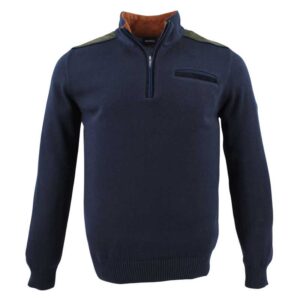 pull coton bleu marine MONTE CARLO avec patch velours