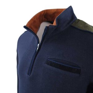 pull coton bleu marine MONTE CARLO avec patch velours