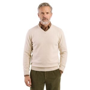 pull homme col V laine et cachemire BANDE ORIGINAL écru 5562600Bo