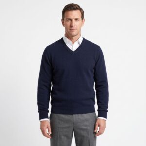 pull homme col V laine et cachemire BANDE ORIGINAL marine 5562600Bo
