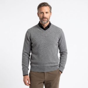 pull homme col V laine et cachemire BANDE ORIGINAL gris 5562600Bo