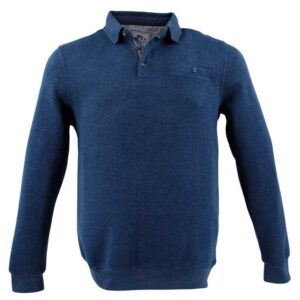 pull homme col polo CAPTEN coton épais bleu