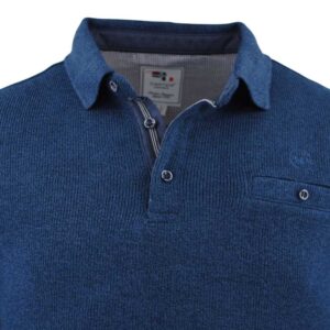 pull homme col polo CAPTEN coton épais bleu