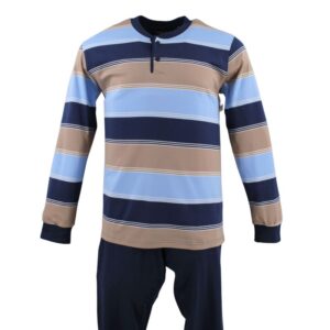 pyjama homme coton interlock RINGELLA rayé beige, ciel et marine