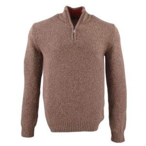 pull homme laine tweed marron moucheté col zip BEST GUEST Bill-bg
