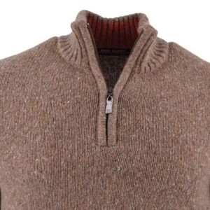 pull homme laine tweed marron moucheté col zip BEST GUEST Bill-bg
