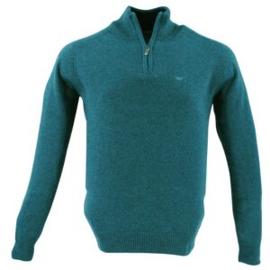 pull homme bleu/vert céladon BEST GUEST col camionneur 80% laine