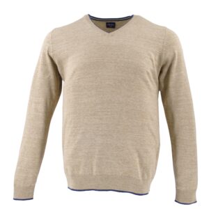 pull homme col V en coton sable MARVELIS