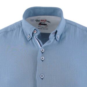 chemise gauffrée coton bleu pétrole THE SURFCAR modèle SLIS