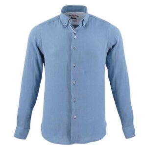 chemise gauffrée coton bleu pétrole THE SURFCAR modèle SLIS