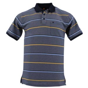 Polo homme stretch bleu chiné rayé jaune REDMOND