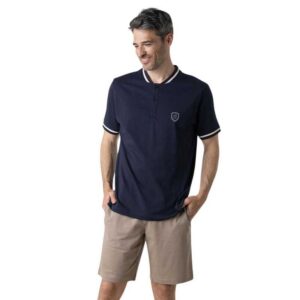 Pyjama short EMINENCE jersey marine et beige