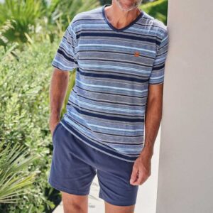 Pyjama short MASSANA 100% coton fines rayures