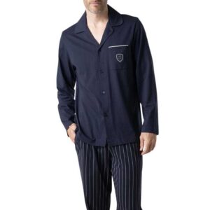Pyjama Long veste boutonnée EMINENCE uni marine jersey