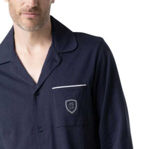Pyjama Long veste boutonnée EMINENCE uni marine jersey