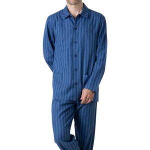 Pyjama Long veste boutonnée EMINENCE rayée bleu