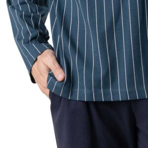 Pyjama homme col V rayé vert et pantalon bleu EMINENCE