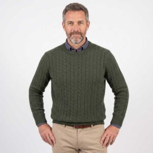 Pull homme col rond kaki torsadé JEAN BEST GUEST