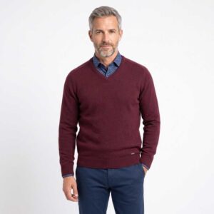 pull homme BEST GUEST col V 80% laine prune 702bg