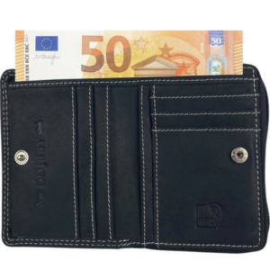 Portefeuille unisexe en cuir brut noir Arrigo