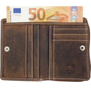 Portefeuille unisexe en cuir brut cognac Arrigo