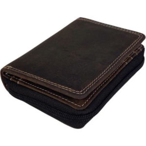 Portefeuille unisexe en cuir brut marron foncé Arrigo