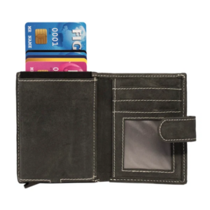 Mini portefeuille unisexe en cuir de buffle brut noir Arrigo