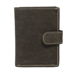 Mini portefeuille unisexe en cuir de buffle brut noir Arrigo