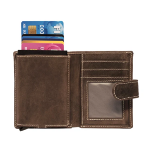 Mini portefeuille unisexe en cuir de buffle marron foncé Arrigo