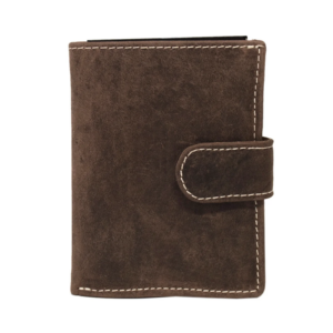 Mini portefeuille unisexe en cuir de buffle marron foncé Arrigo