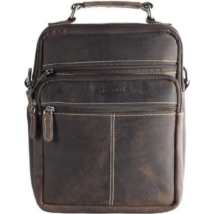 Sac bandoulière en cuir de buffle marron foncé homme Arrigo