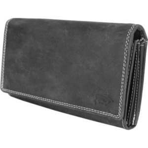 Grand portefeuille unisexe en cuir brut noir Arrigo