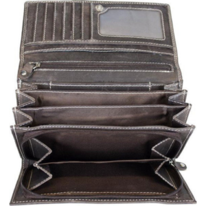 Grand portefeuille unisexe en cuir brut marron foncé Arrigo