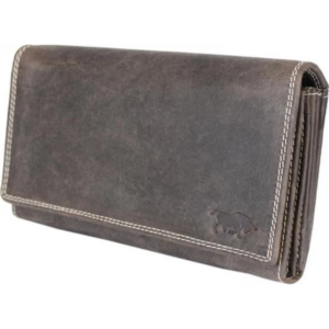 Grand portefeuille unisexe en cuir brut marron foncé Arrigo