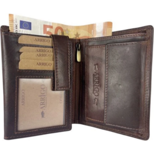 Portefeuille unisexe en cuir de vachette marron foncé Arrigo