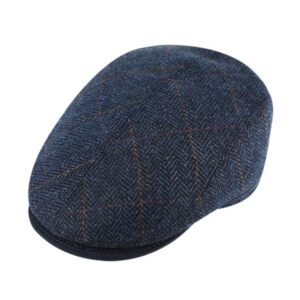 Casquette plate en laine Shetland à chevrons et à carreaux marine FIEBIG