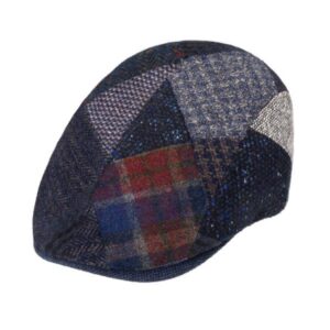 Casquette plate en laine patchwork marine FIEBIG