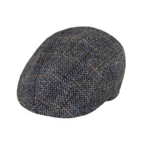Casquette plate en laine à chevrons rayés gris-bleu FIEBIG