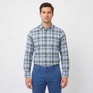Chemise homme flanelle larges carreaux MARVELIS bleu et vert Casual Fit