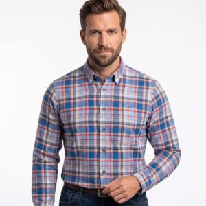 Chemise homme flanelle bleue et rouge à carreaux MARVELIS Casual Fit