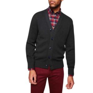 gilet boutonné col V en coton et laine PIERRE CARDIN gris anthracite