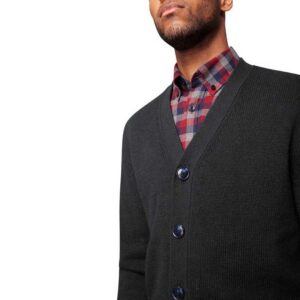 gilet boutonné col V en coton et laine PIERRE CARDIN gris anthracite