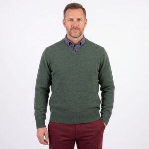 pull homme 100% laine col V vert WELLINGTON OF BILMORE modèle JACKw